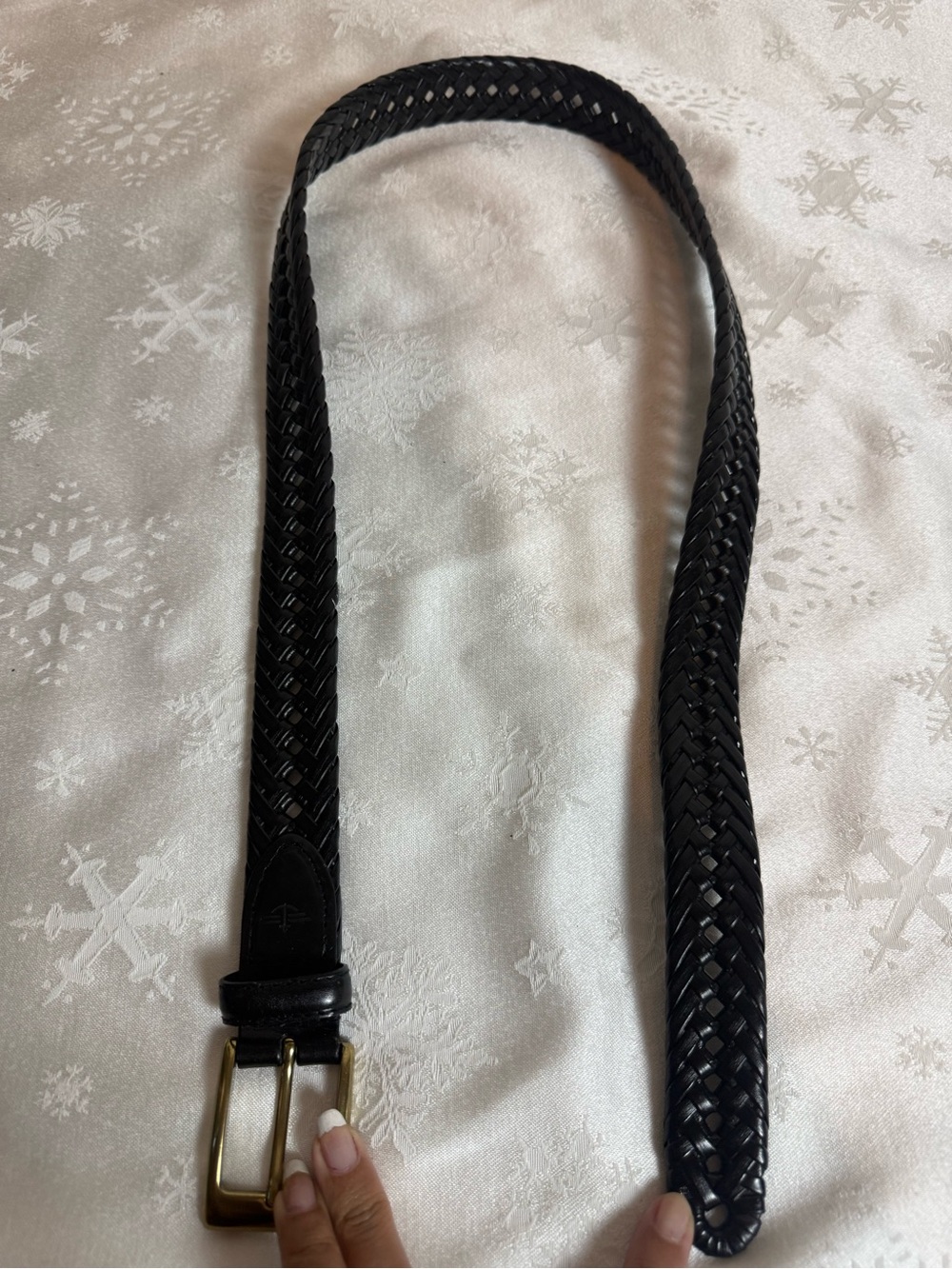 Dockers Mens 34 Black Braided Leather Belt Brass Buckle Woven Preppy Classic